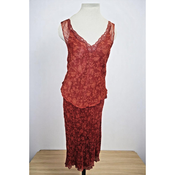 Carole Little 2-Piece Set Women's Size 12 – 100% Silk Red Floral Lace - Picture 1 of 6